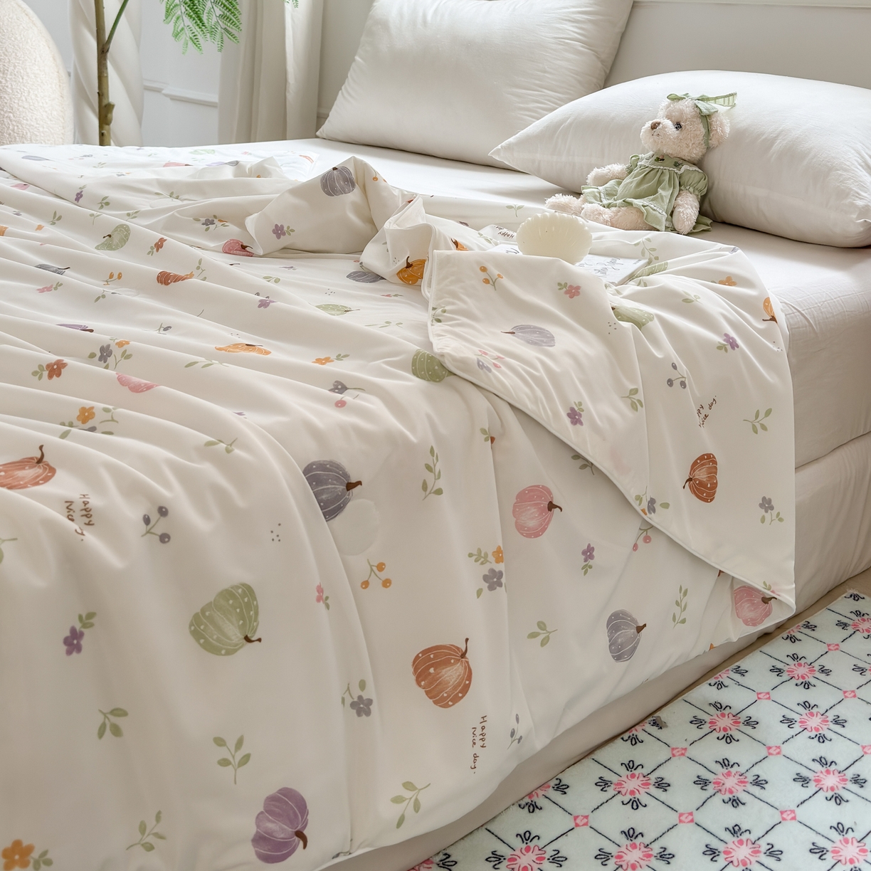 91家纺网 家纺一手货源 找家纺 雯雨家纺 2026新款A类凉感丝夏被夏凉被空调被 彩色南瓜