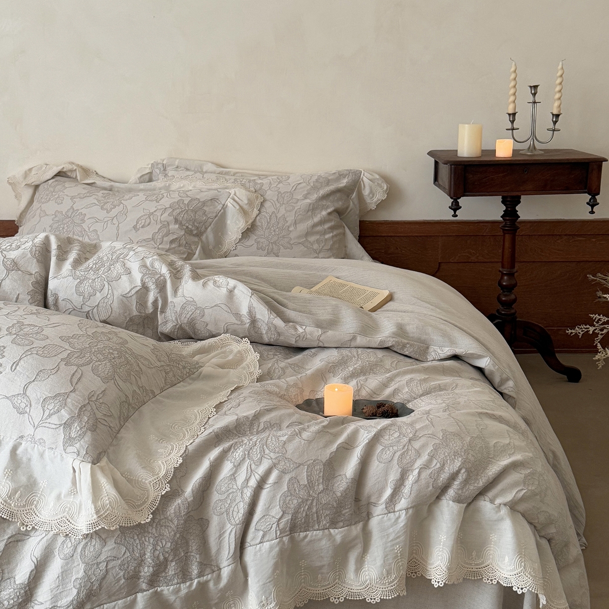 91家纺网 家纺一手货源 找家纺 MIU缪家居 2026新款色织提花棉麻四件套-月光织锦 灰色