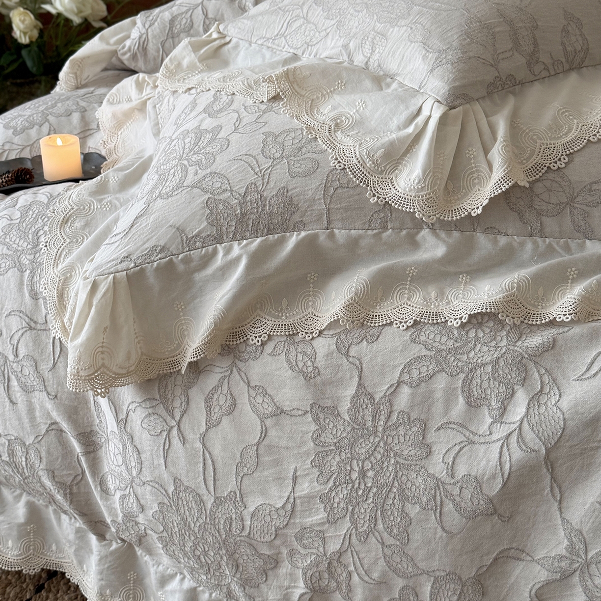 91家纺网 家纺一手货源 找家纺 MIU缪家居 2026新款色织提花棉麻四件套-月光织锦 灰色