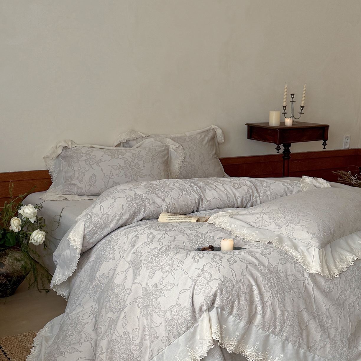 91家纺网 家纺一手货源 找家纺 MIU缪家居 2026新款色织提花棉麻四件套-月光织锦 灰色