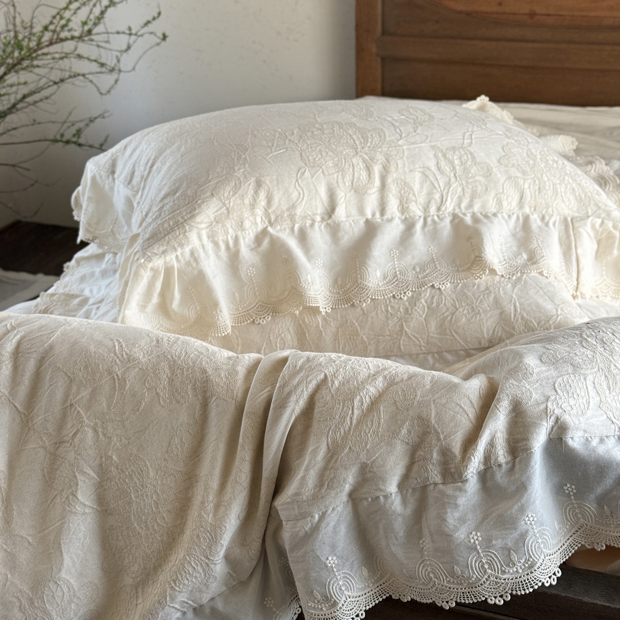 91家纺网 家纺一手货源 找家纺 MIU缪家居 2026新款色织提花棉麻四件套-月光织锦 本色