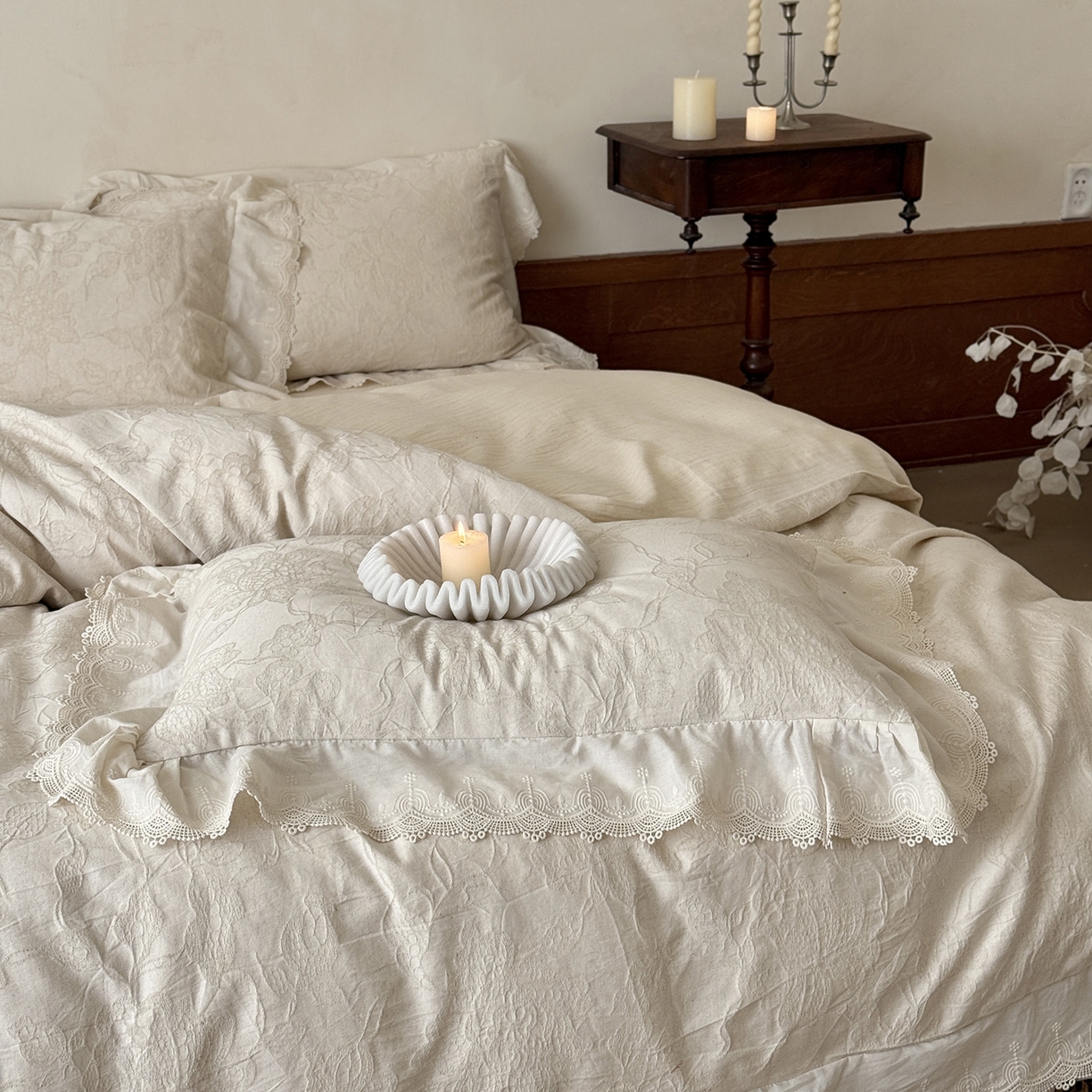 91家纺网 家纺一手货源 找家纺 MIU缪家居 2026新款色织提花棉麻四件套-月光织锦 本色