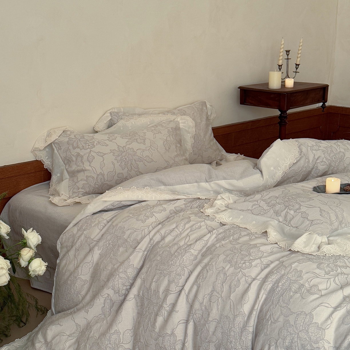 91家纺网 家纺一手货源 找家纺 MIU缪家居 2026新款色织提花棉麻四件套-月光织锦 灰色