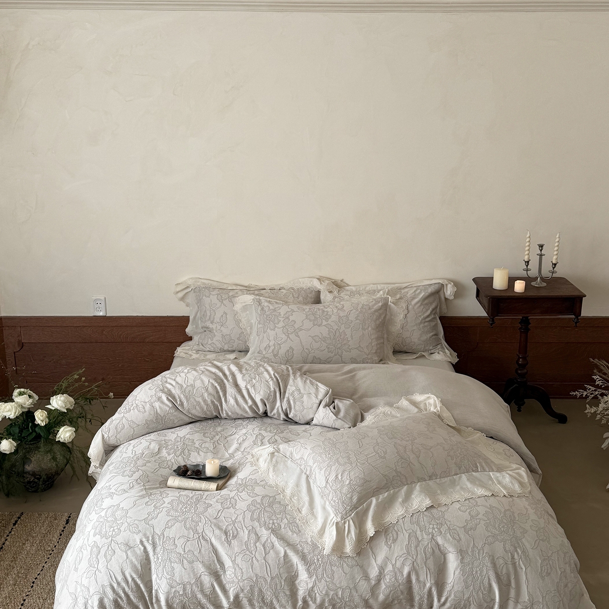 91家纺网 家纺一手货源 找家纺 MIU缪家居 2026新款色织提花棉麻四件套-月光织锦 灰色