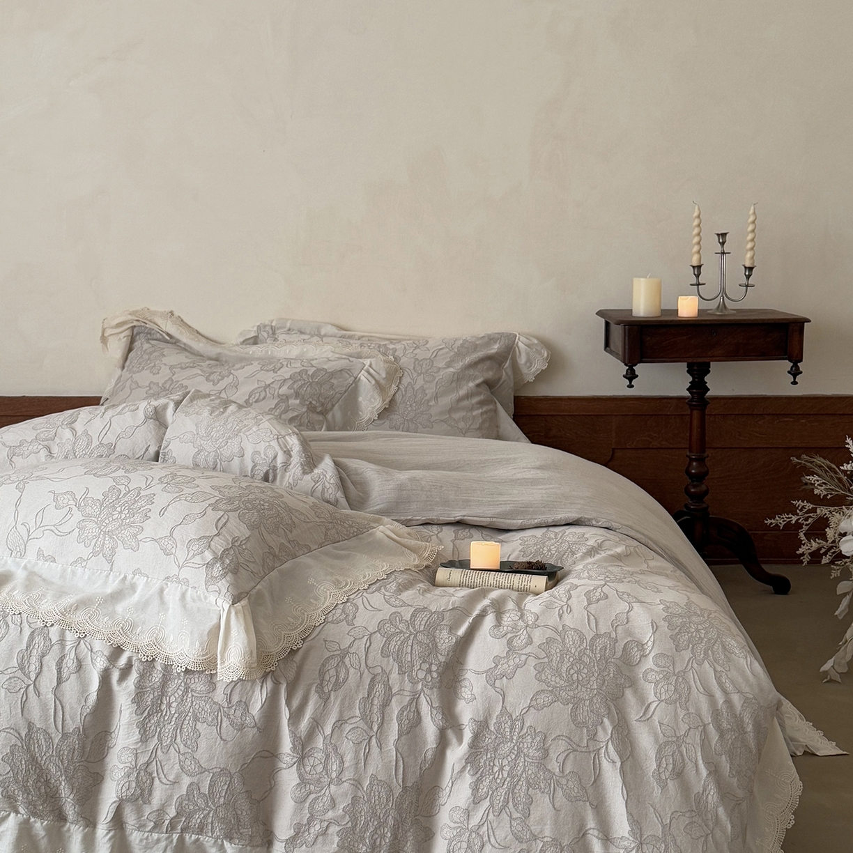 91家纺网 家纺一手货源 找家纺 MIU缪家居 2026新款色织提花棉麻四件套-月光织锦 灰色