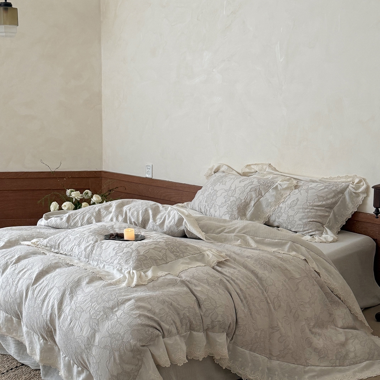 91家纺网 家纺一手货源 找家纺 MIU缪家居 2026新款色织提花棉麻四件套-月光织锦 灰色