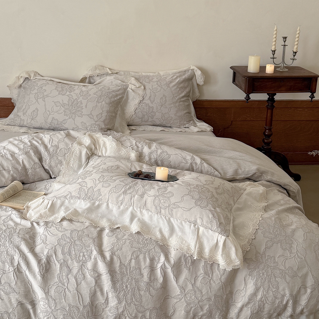 91家纺网 家纺一手货源 找家纺 MIU缪家居 2026新款色织提花棉麻四件套-月光织锦 灰色