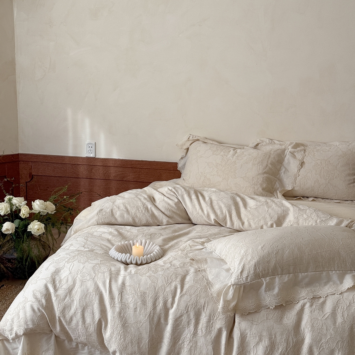 91家纺网 家纺一手货源 找家纺 MIU缪家居 2026新款色织提花棉麻四件套-月光织锦 本色