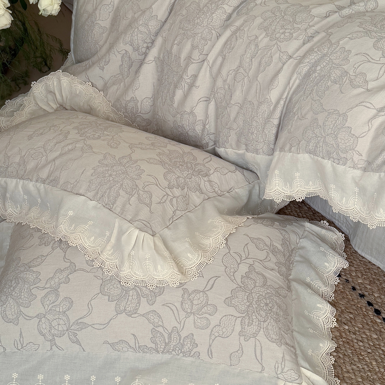 91家纺网 家纺一手货源 找家纺 MIU缪家居 2026新款色织提花棉麻四件套-月光织锦 灰色