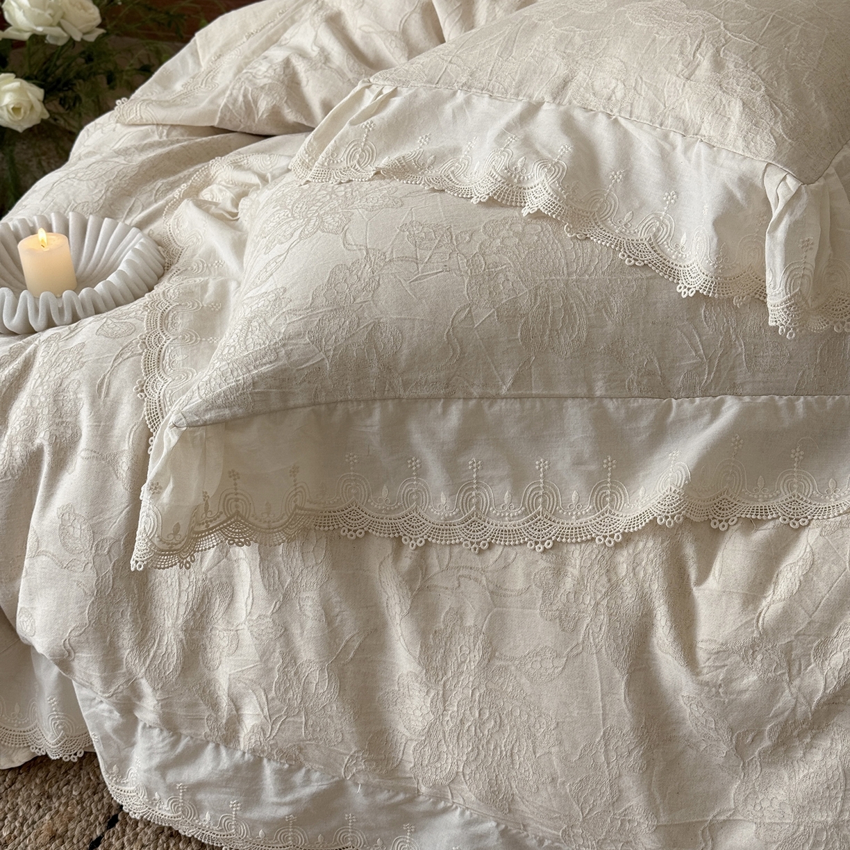 91家纺网 家纺一手货源 找家纺 MIU缪家居 2026新款色织提花棉麻四件套-月光织锦 本色