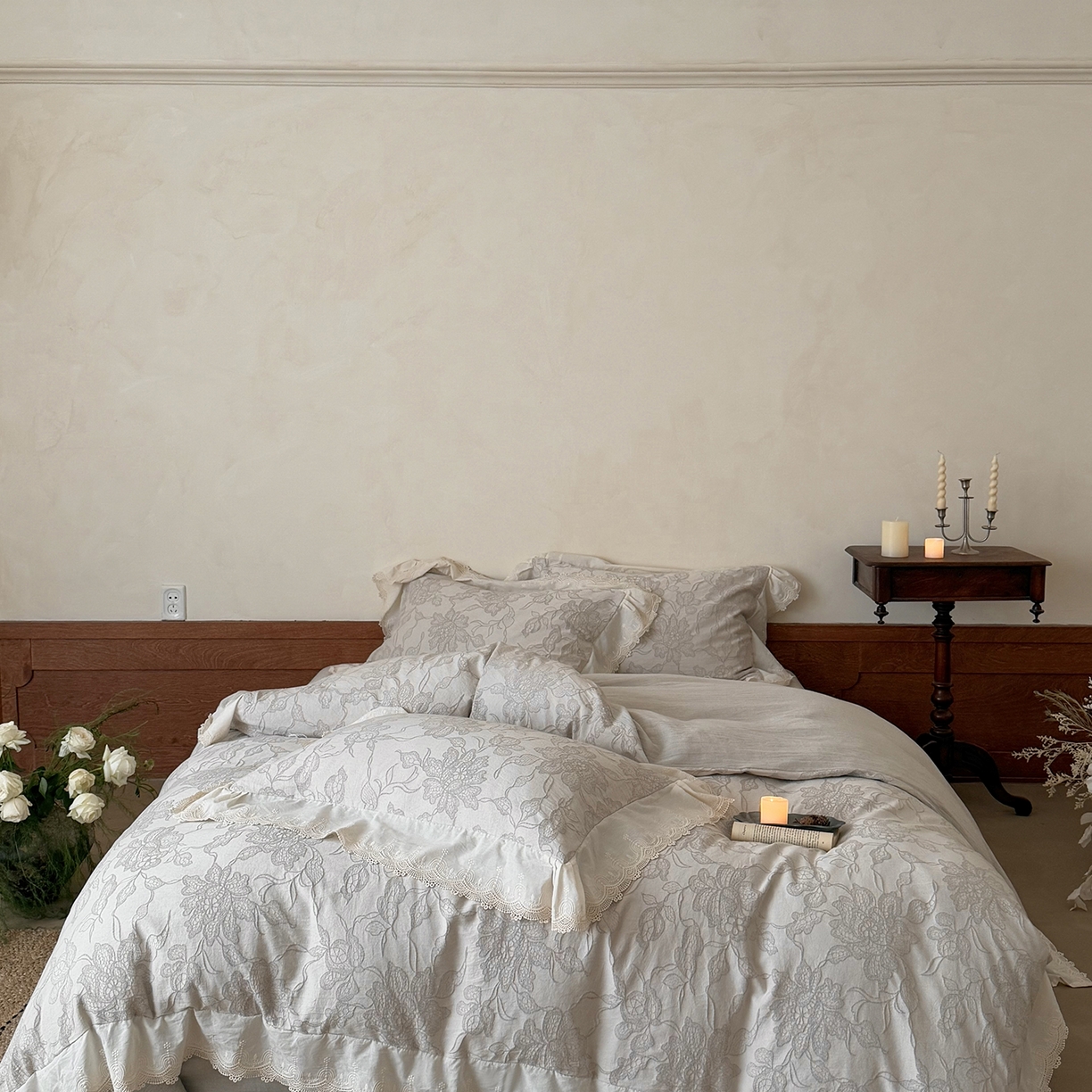 91家纺网 家纺一手货源 找家纺 MIU缪家居 2026新款色织提花棉麻四件套-月光织锦 灰色