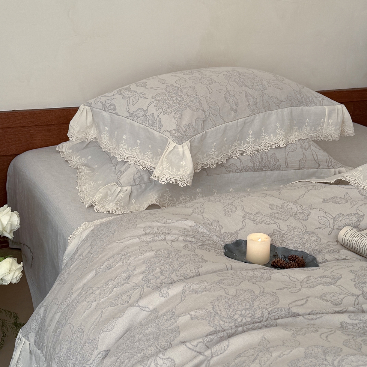 91家纺网 家纺一手货源 找家纺 MIU缪家居 2026新款色织提花棉麻四件套-月光织锦 灰色