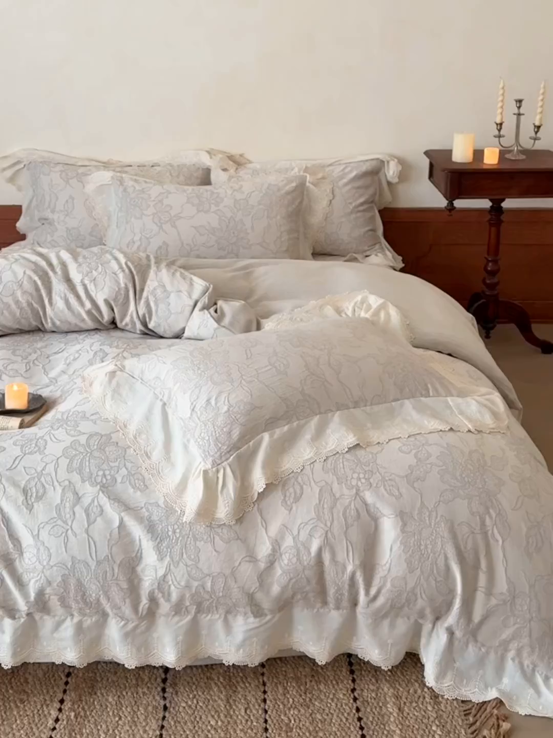 91家纺网 家纺一手货源 找家纺 MIU缪家居 2026新款色织提花棉麻四件套-月光织锦 灰色