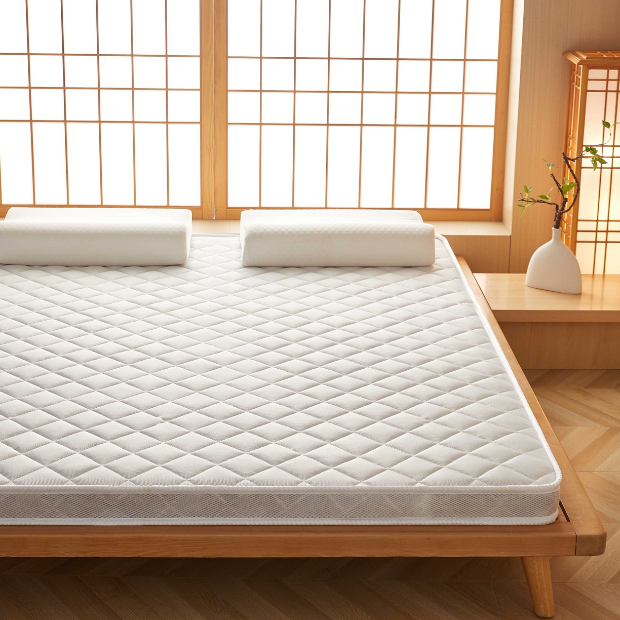 91家纺网 家纺一手货源 找家纺 时奥家纺 2026新款3E环保椰棕乳胶床垫-云梦白 5cm棕+2cm乳胶(8cm)