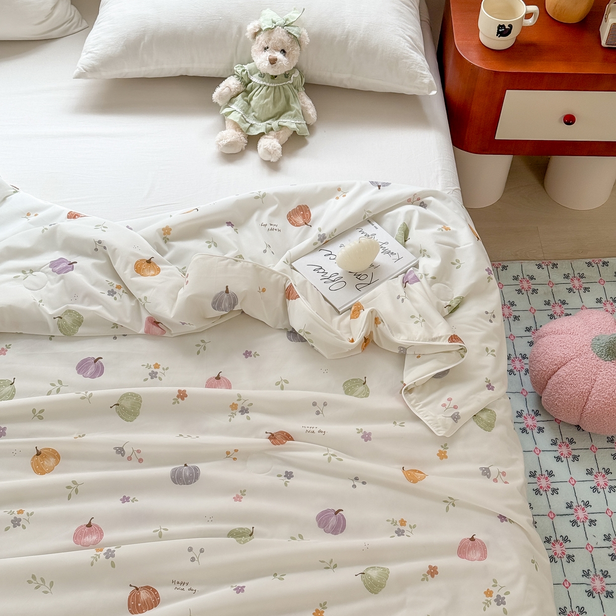 91家纺网 家纺一手货源 找家纺 雯雨家纺 2026新款A类凉感丝夏被夏凉被空调被 彩色南瓜