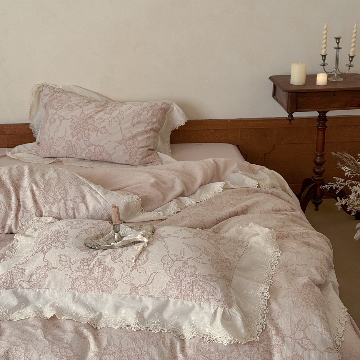 91家纺网 家纺一手货源 找家纺 MIU缪家居 2026新款色织提花棉麻四件套-月光织锦 粉色