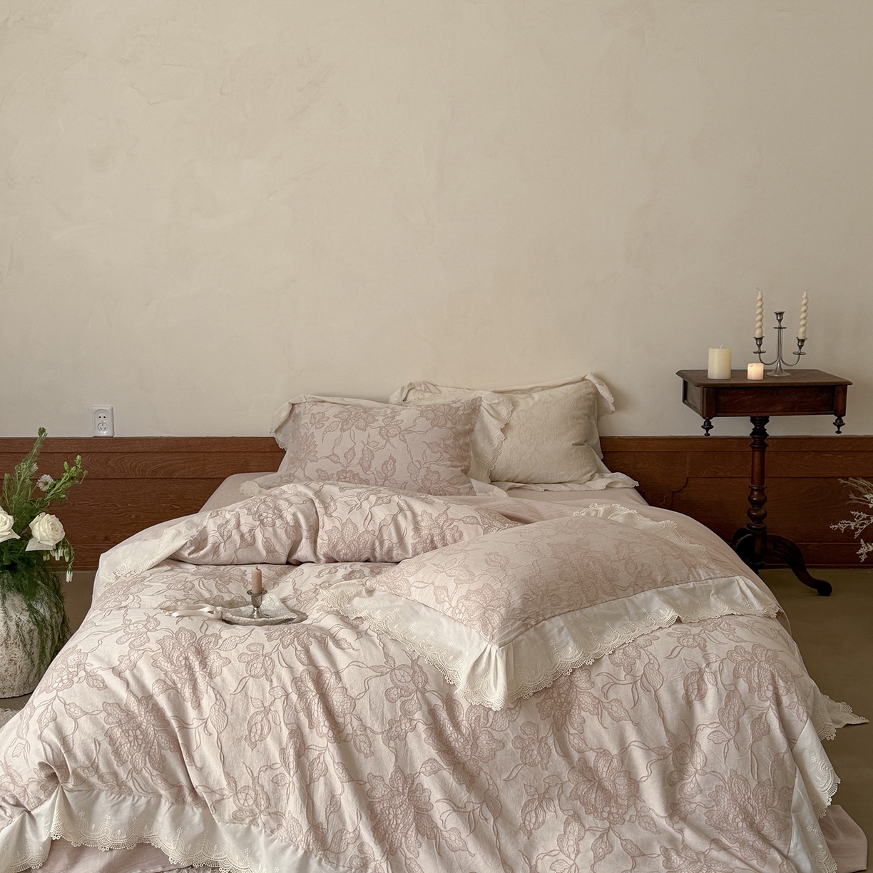 91家纺网 家纺一手货源 找家纺 MIU缪家居 2026新款色织提花棉麻四件套-月光织锦 粉色