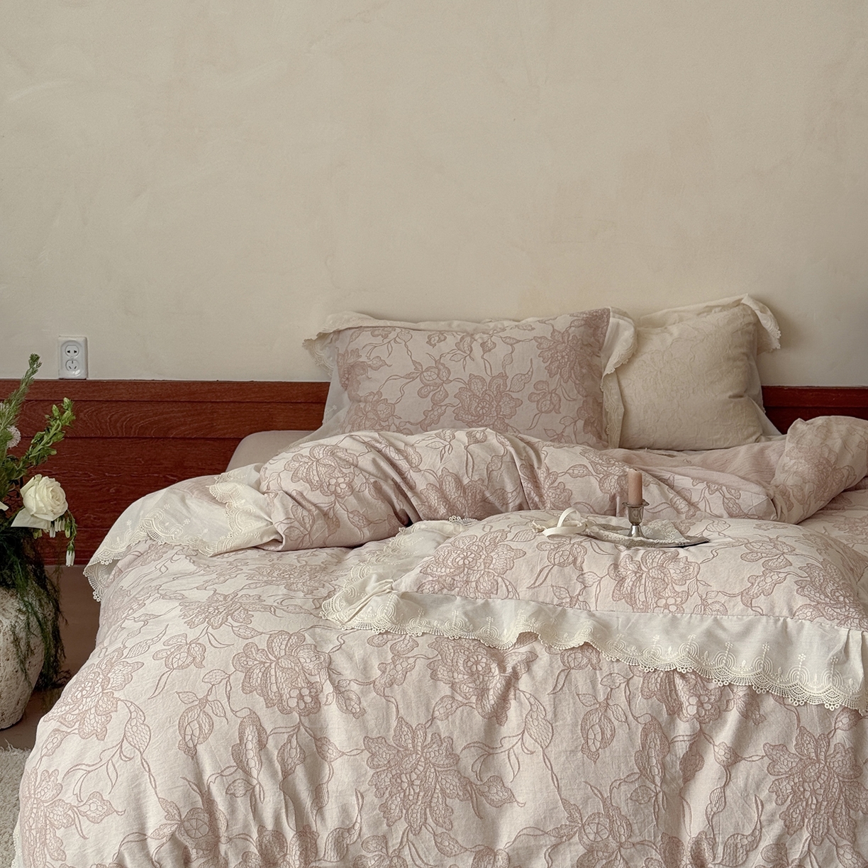 91家纺网 家纺一手货源 找家纺 MIU缪家居 2026新款色织提花棉麻四件套-月光织锦 粉色