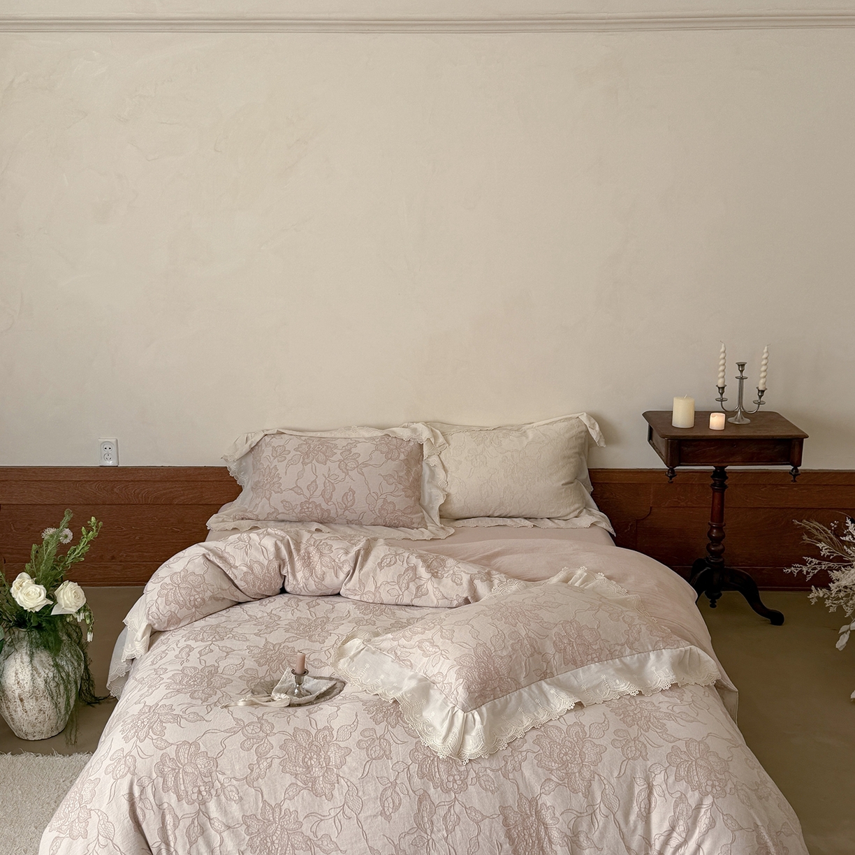 91家纺网 家纺一手货源 找家纺 MIU缪家居 2026新款色织提花棉麻四件套-月光织锦 粉色