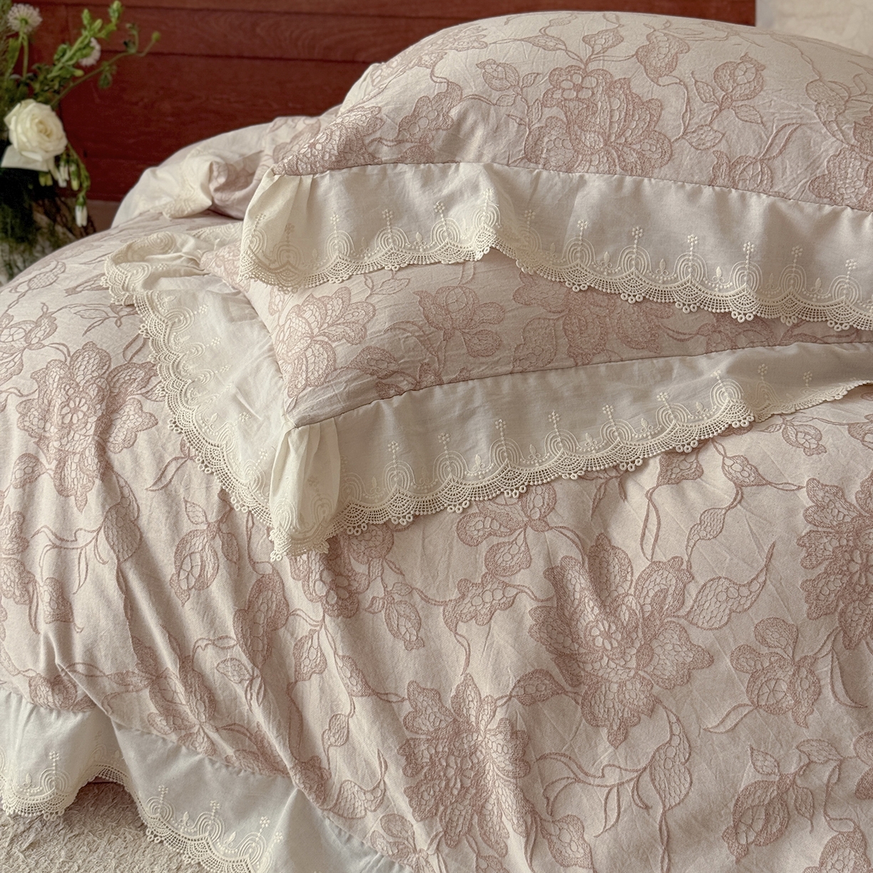 91家纺网 家纺一手货源 找家纺 MIU缪家居 2026新款色织提花棉麻四件套-月光织锦 粉色