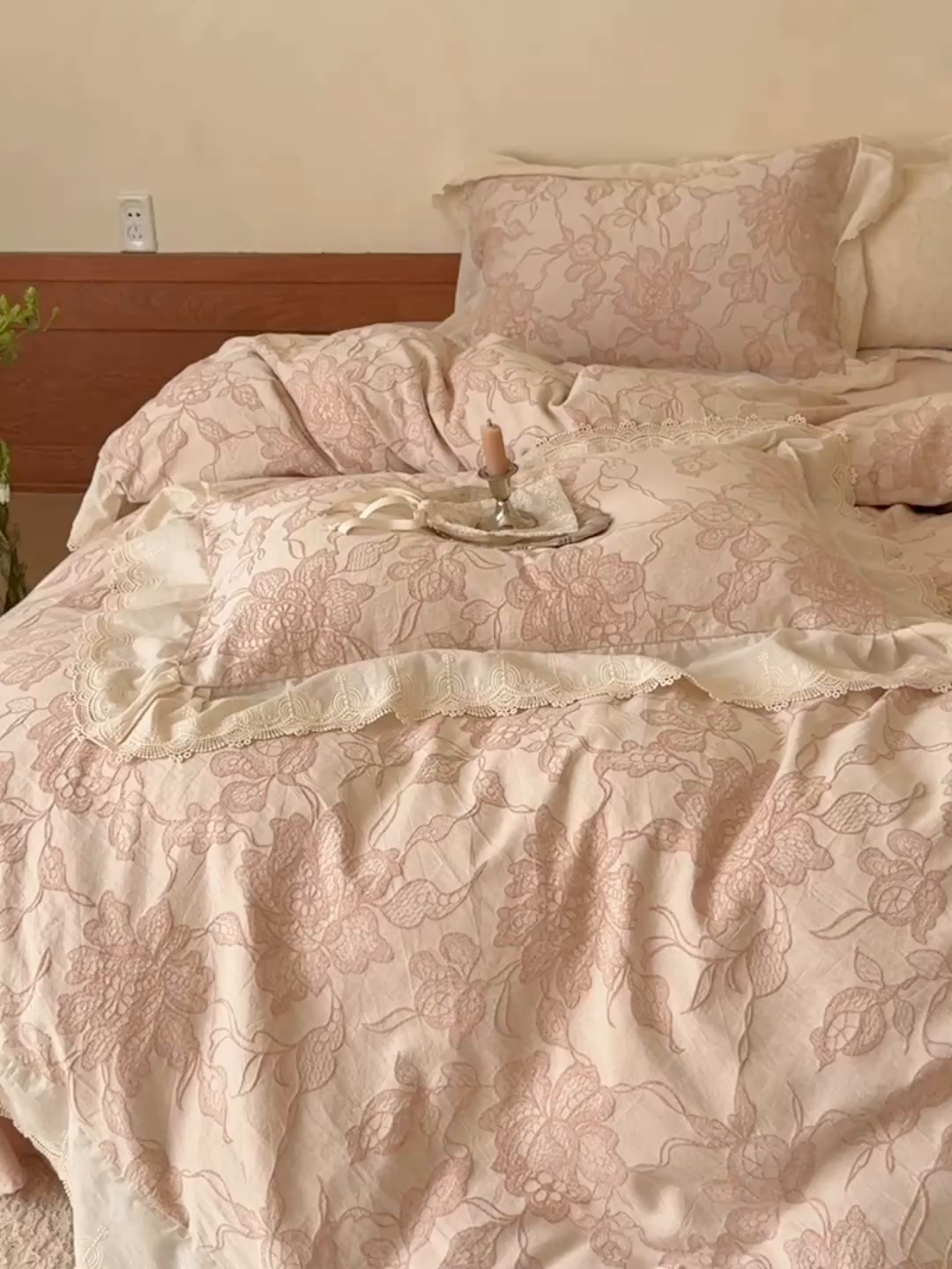 91家纺网 家纺一手货源 找家纺 MIU缪家居 2026新款色织提花棉麻四件套-月光织锦 粉色