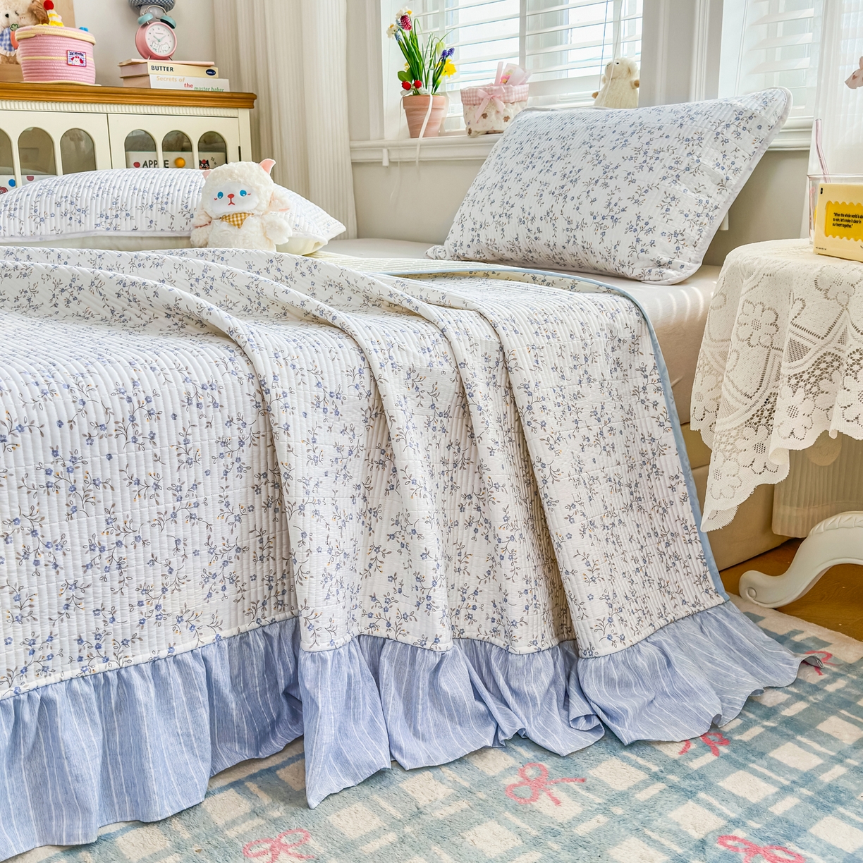 91家纺网 家纺一手货源 找家纺 （总）欣宜家纺 2026新款法式大花边全棉床盖三件套