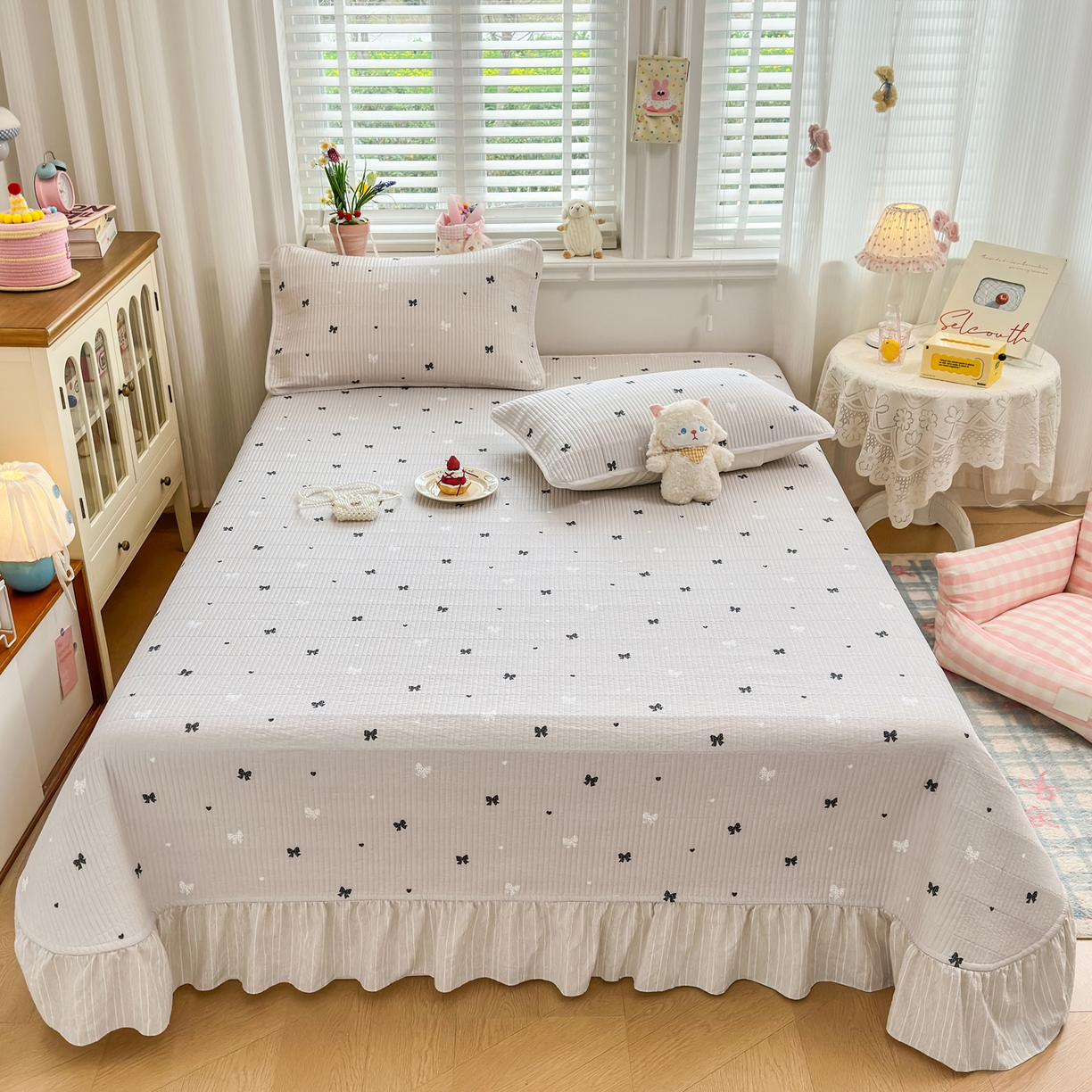 91家纺网 家纺一手货源 找家纺 （总）欣宜家纺 2026新款法式大花边全棉床盖三件套