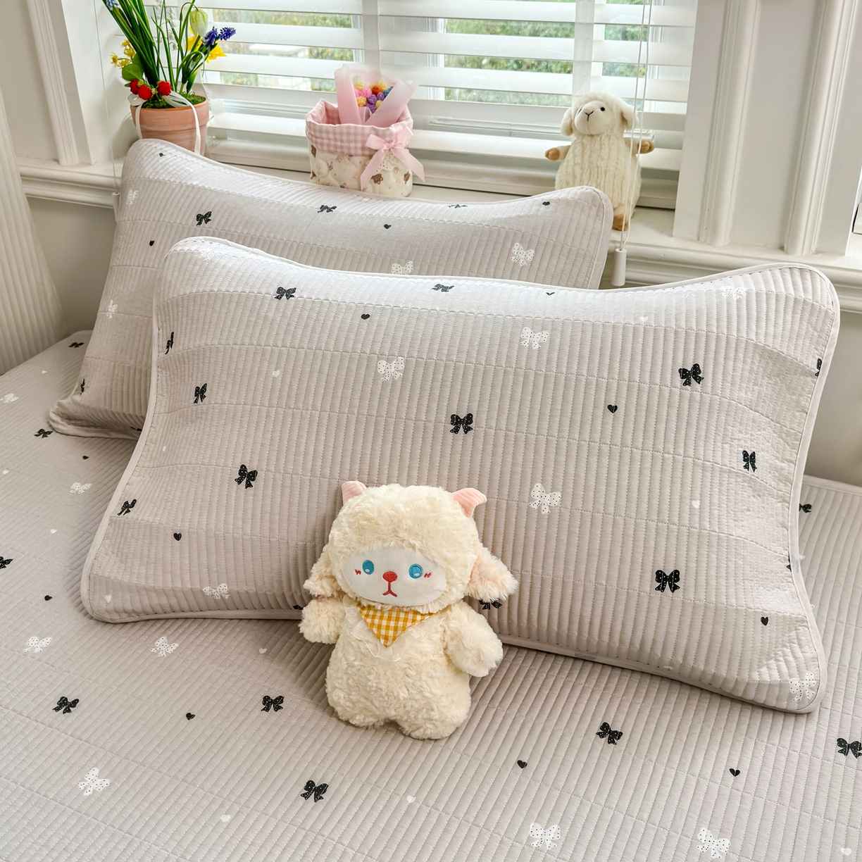 91家纺网 家纺一手货源 找家纺 欣宜家纺 2026新款法式大花边全棉床盖三件套 蝴蝶结咖