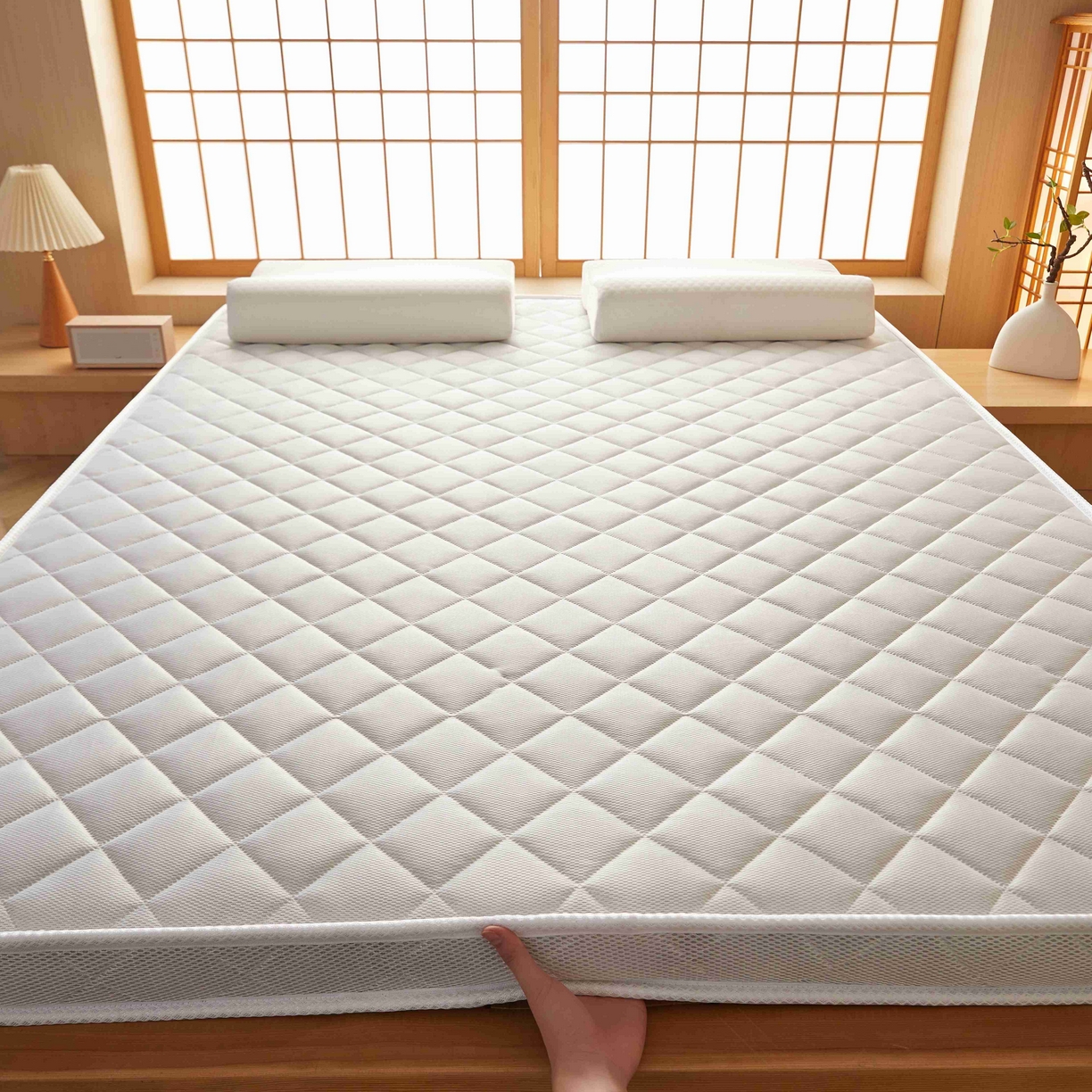 91家纺网 家纺一手货源 找家纺 时奥家纺 2026新款3E环保椰棕乳胶床垫-云梦白 5cm棕(5cm)