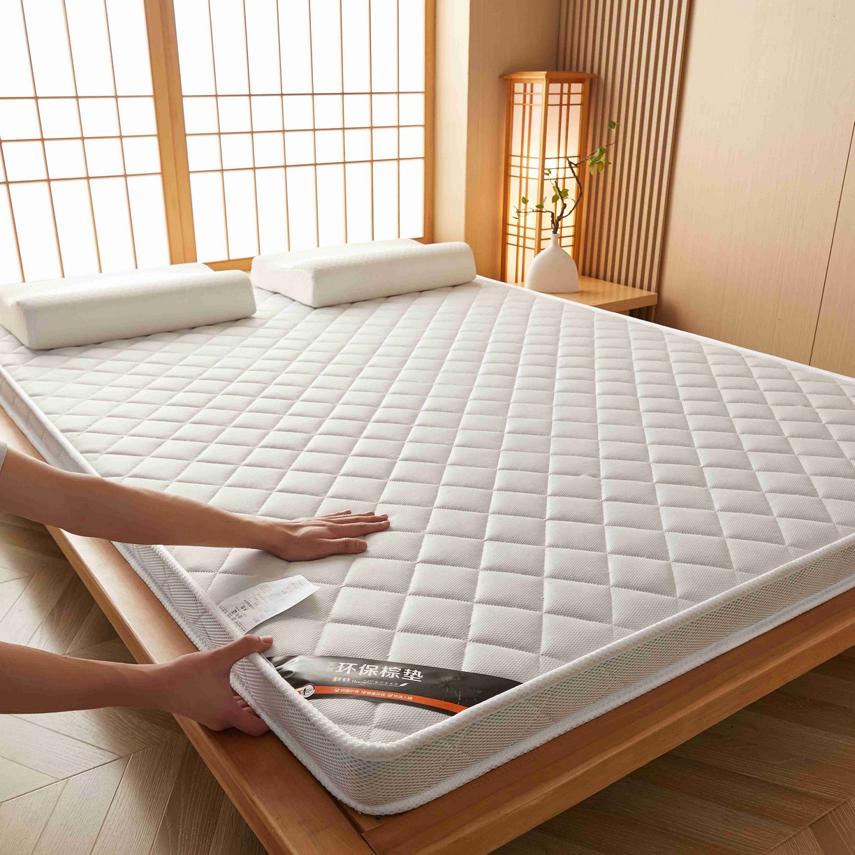 91家纺网 家纺一手货源 找家纺 时奥家纺 2026新款3E环保椰棕乳胶床垫-云梦白 5cm棕(5cm)
