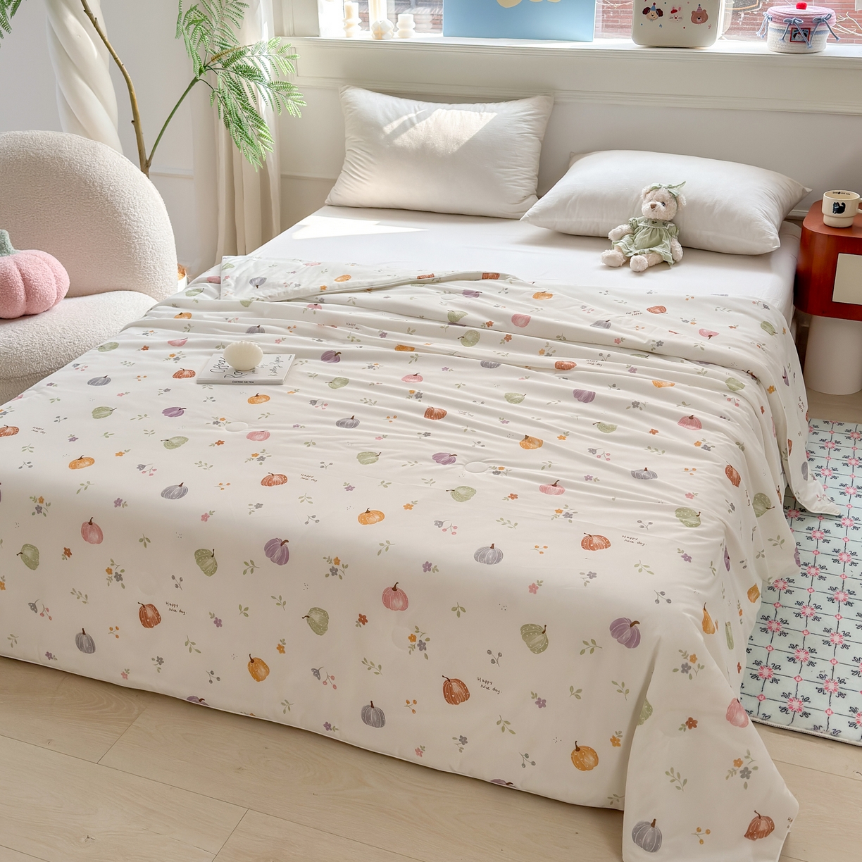 91家纺网 家纺一手货源 找家纺 雯雨家纺 2026新款A类凉感丝夏被夏凉被空调被 彩色南瓜