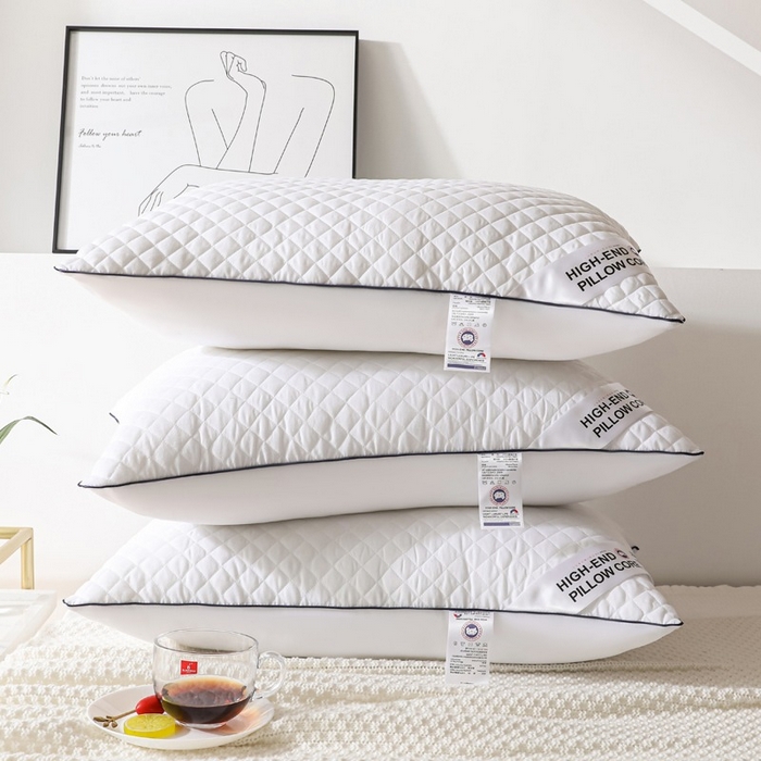 乐窝家纺仓储 2026外贸跨境爆款 格纹冷灰单边绗绣枕头枕芯 格纹冷灰-单边大白