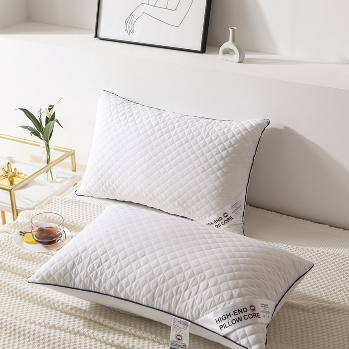 91家纺网 家纺一手货源 找家纺 乐窝家纺仓储 2026外贸跨境爆款 格纹冷灰单边绗绣枕头枕芯 格纹冷灰-单边大白