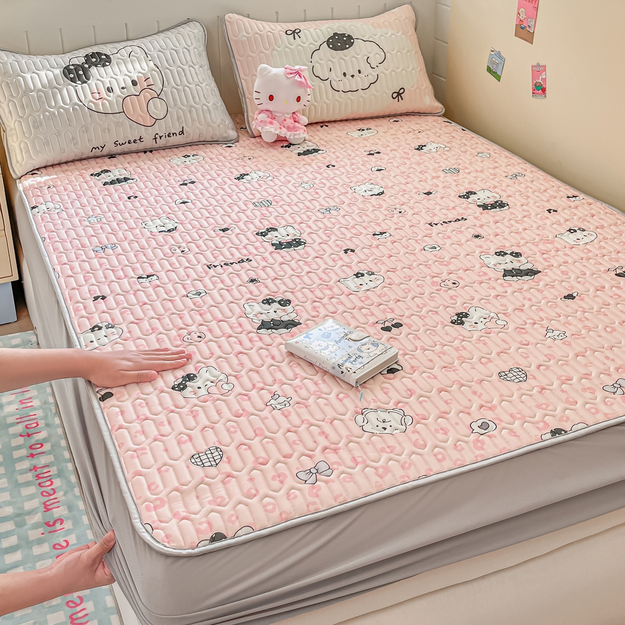 91家纺网 家纺一手货源 找家纺 （总）摩妮卡 2026春夏新款凉感丝印花小清新乳胶凉席席子床笠款三件套