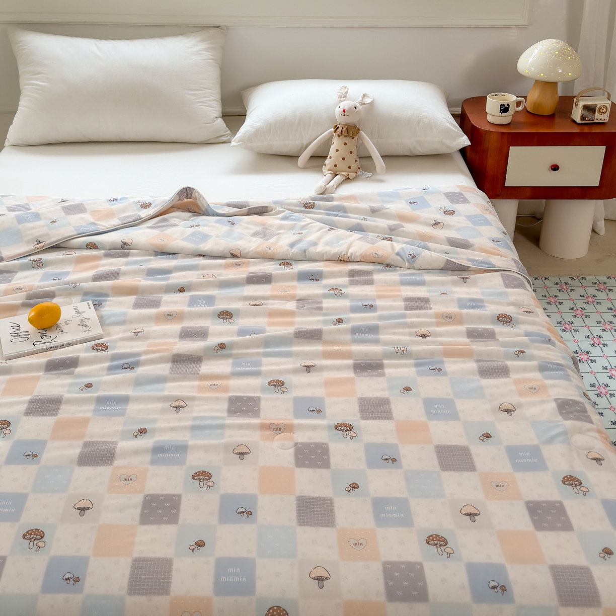 91家纺网 家纺一手货源 找家纺 雯雨家纺 2026新款A类凉感丝夏被夏凉被空调被 格子蘑菇屋