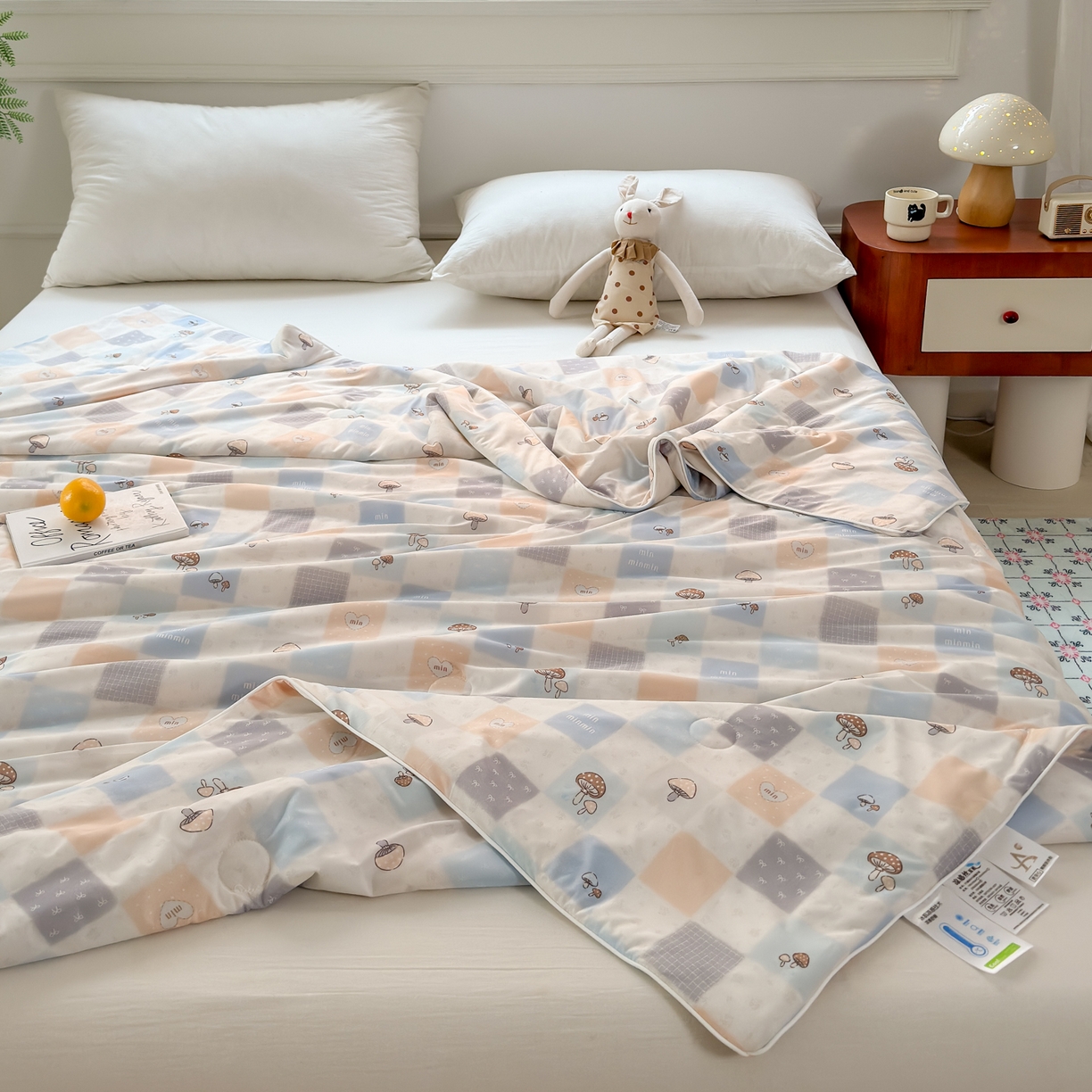 91家纺网 家纺一手货源 找家纺 雯雨家纺 2026新款A类凉感丝夏被夏凉被空调被 格子蘑菇屋