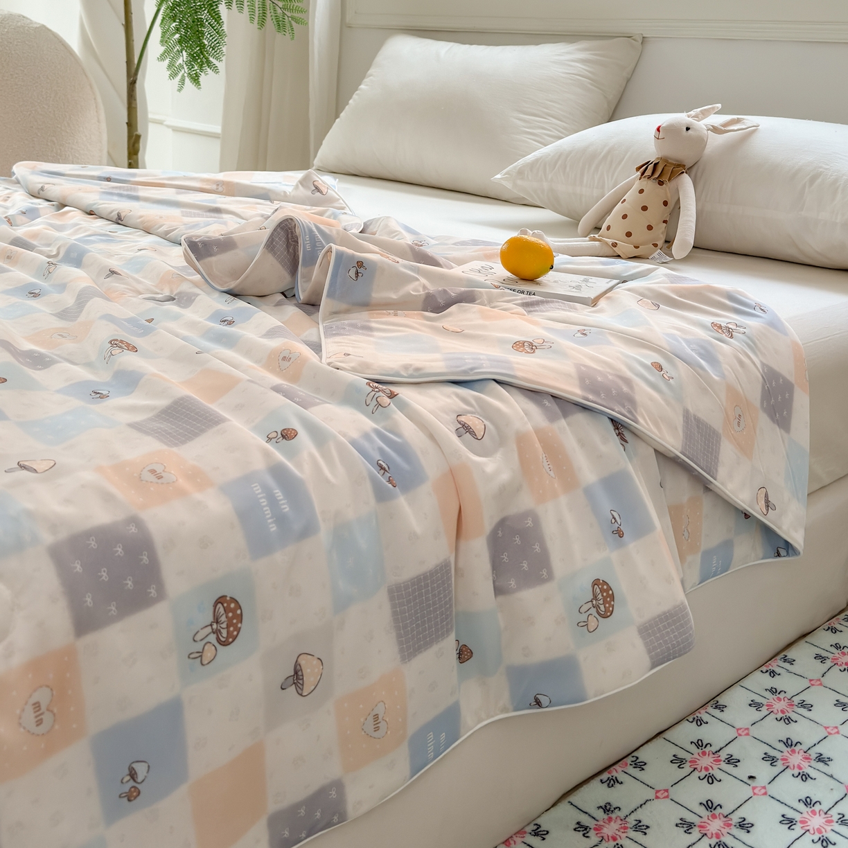 91家纺网 家纺一手货源 找家纺 雯雨家纺 2026新款A类凉感丝夏被夏凉被空调被 格子蘑菇屋