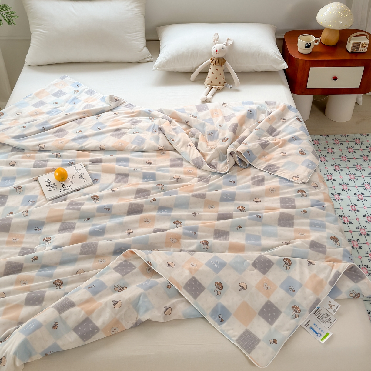 91家纺网 家纺一手货源 找家纺 雯雨家纺 2026新款A类凉感丝夏被夏凉被空调被 格子蘑菇屋