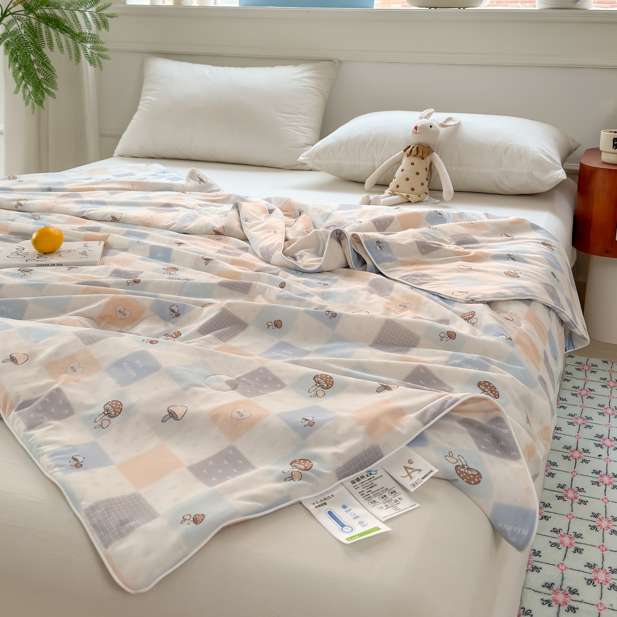 91家纺网 家纺一手货源 找家纺 雯雨家纺 2026新款A类凉感丝夏被夏凉被空调被 格子蘑菇屋