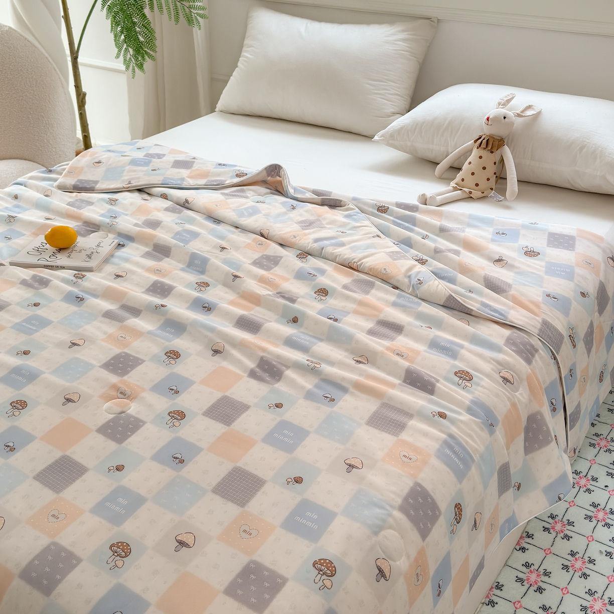 91家纺网 家纺一手货源 找家纺 雯雨家纺 2026新款A类凉感丝夏被夏凉被空调被 格子蘑菇屋