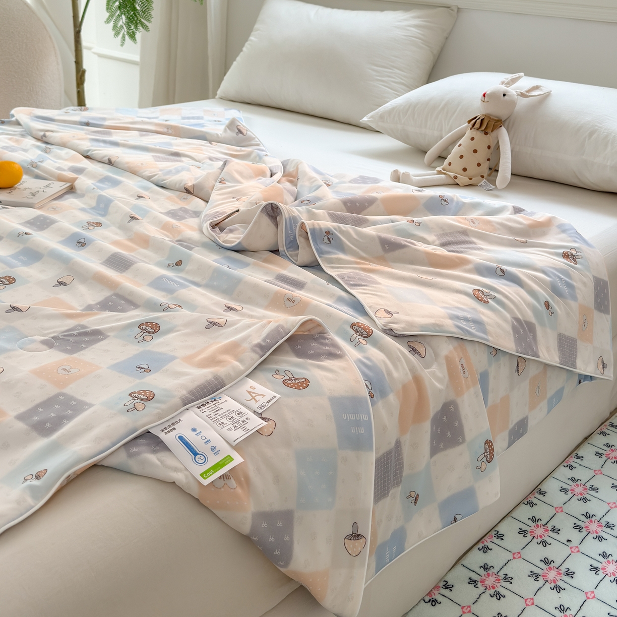 91家纺网 家纺一手货源 找家纺 雯雨家纺 2026新款A类凉感丝夏被夏凉被空调被 格子蘑菇屋