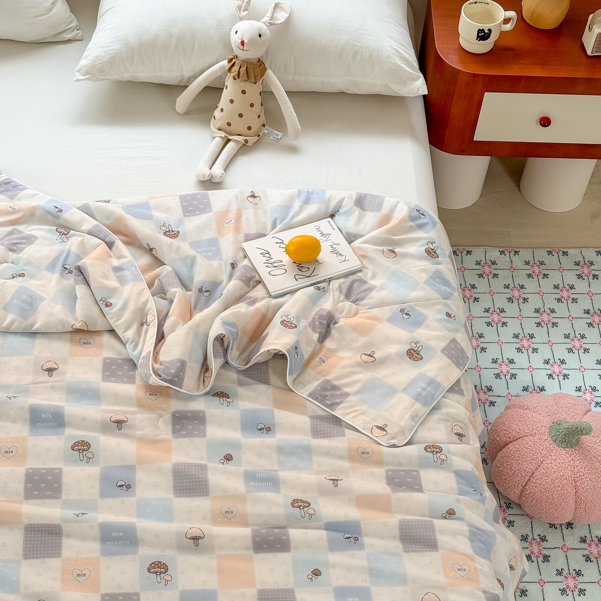 91家纺网 家纺一手货源 找家纺 雯雨家纺 2026新款A类凉感丝夏被夏凉被空调被 格子蘑菇屋