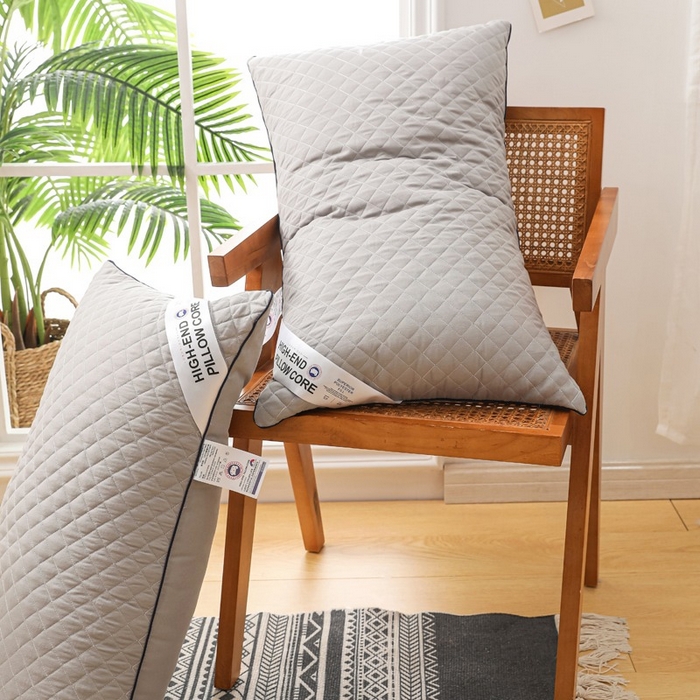 91家纺网 家纺一手货源 找家纺 乐窝家纺仓储 2026外贸跨境爆款 格纹冷灰单边绗绣枕头枕芯 格纹冷灰-单边小灰