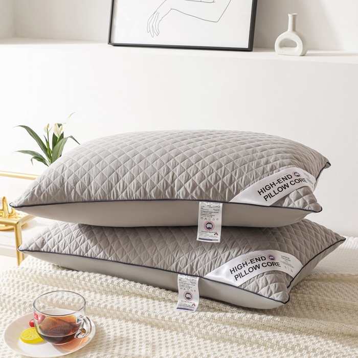 91家纺网 家纺一手货源 找家纺 （总）乐窝家纺仓储 2026外贸跨境爆款 格纹冷灰单边绗绣枕头枕芯