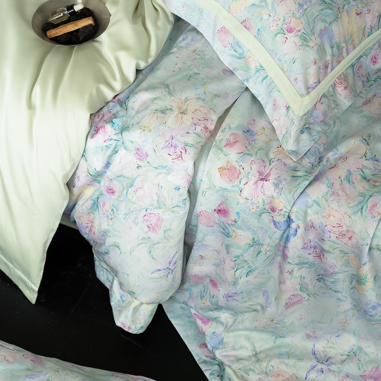 91家纺网 家纺一手货源 找家纺 花时间 2026新款60s天丝棉四件套 （会员减10 参与日常超级立减9折后不低于368/388） 郁见花海-绿