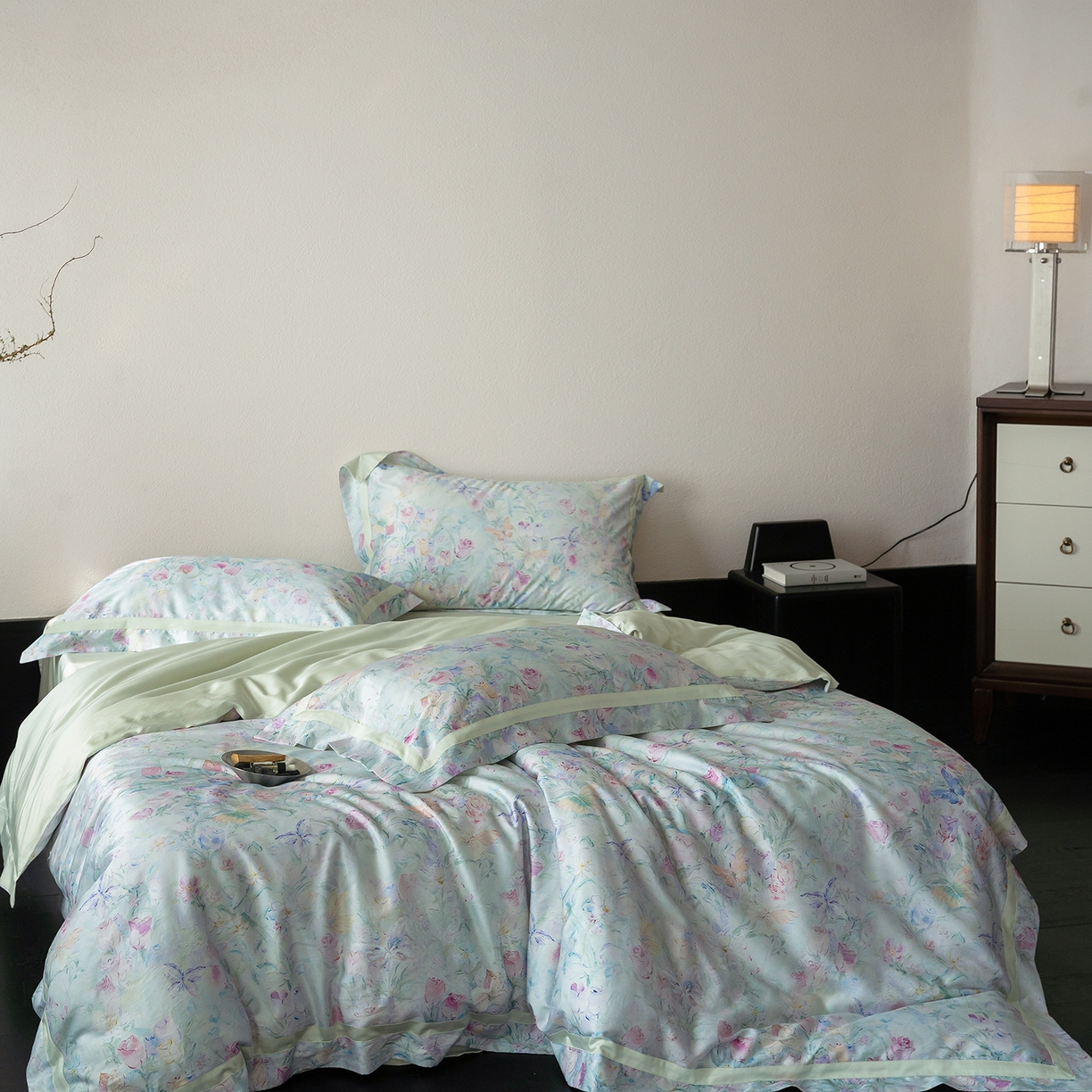 91家纺网 家纺一手货源 找家纺 花时间 2026新款60s天丝棉四件套 （会员减10 参与日常超级立减9折后不低于368/388） 郁见花海-绿