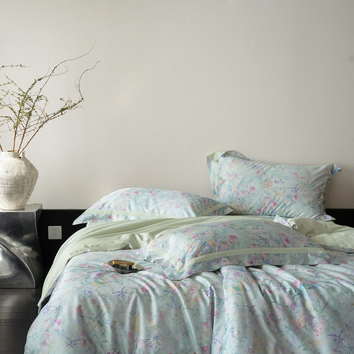 91家纺网 家纺一手货源 找家纺 花时间 2026新款60s天丝棉四件套 （会员减10 参与日常超级立减9折后不低于368/388） 郁见花海-绿