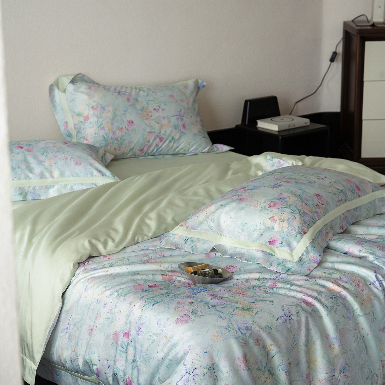 91家纺网 家纺一手货源 找家纺 花时间 2026新款60s天丝棉四件套 （会员减10 参与日常超级立减9折后不低于368/388） 郁见花海-绿