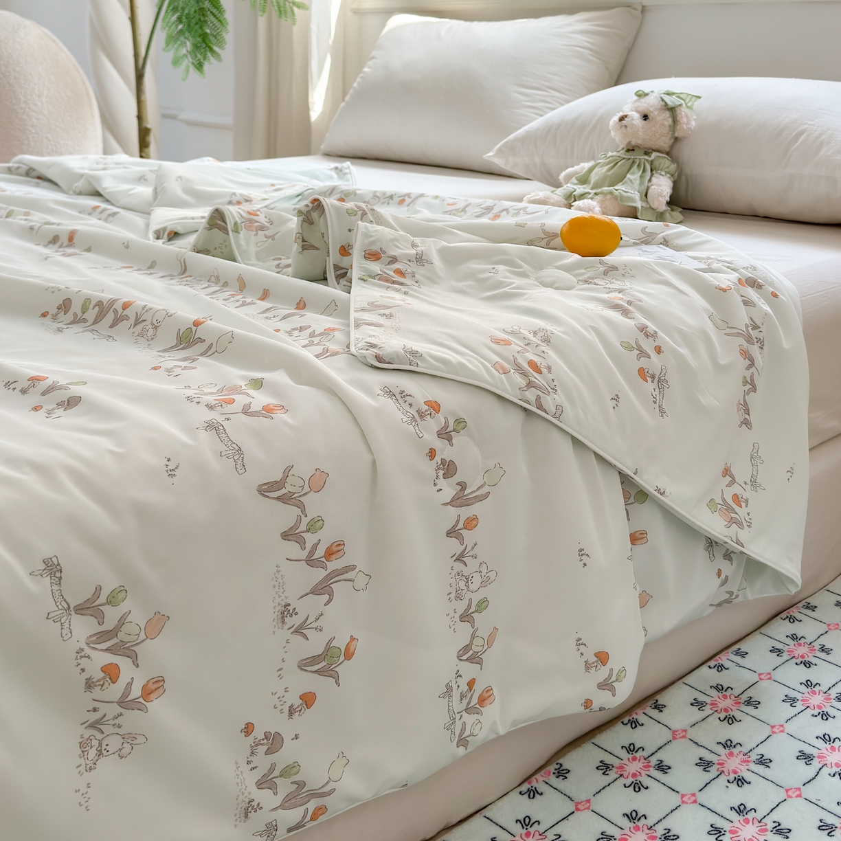 91家纺网 家纺一手货源 找家纺 雯雨家纺 2026新款A类凉感丝夏被夏凉被空调被 小兔拾花