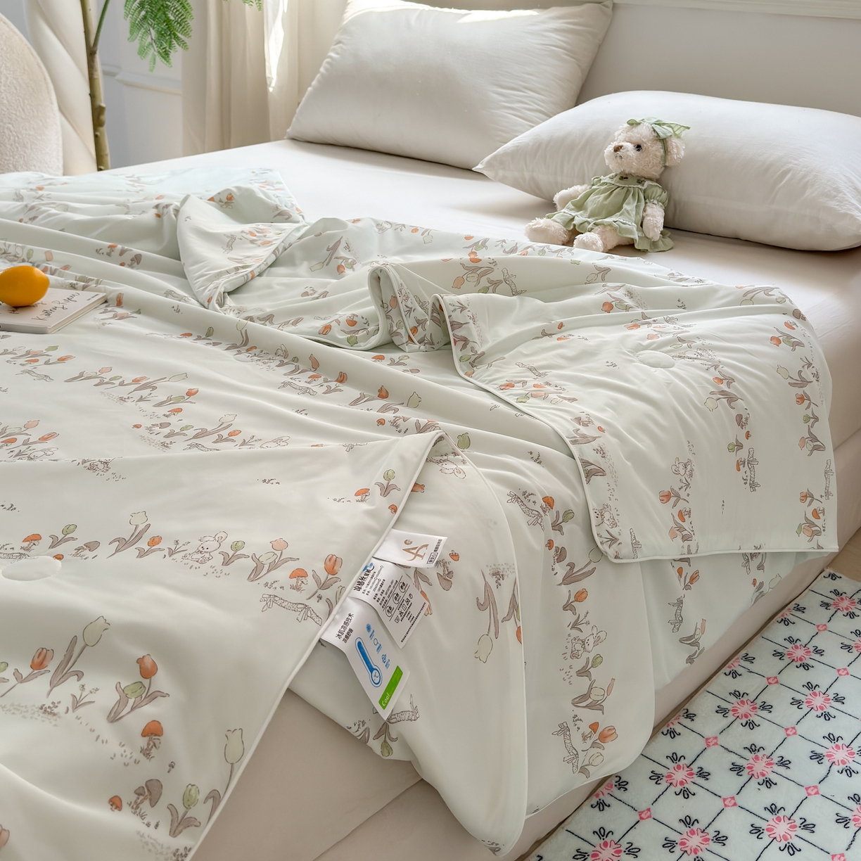 91家纺网 家纺一手货源 找家纺 雯雨家纺 2026新款A类凉感丝夏被夏凉被空调被 小兔拾花